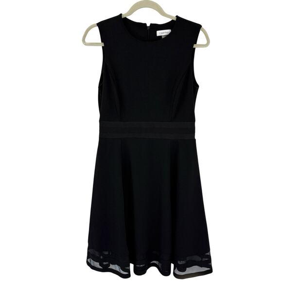 Calvin Klein Black Fit Flare Dress Sleeveless Mesh Hem Size 10 Business Party - Picture 1 of 13